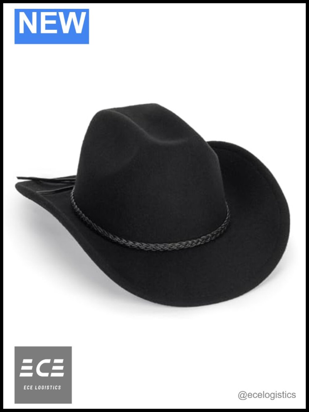 Wide Brim Cowboy Hat Cotton Polyester Braided Band Adjustable Western Fedora